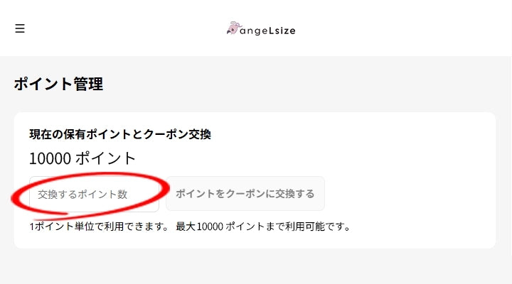 保有ポイントから、クーポンで利用したい金額を入力してください。