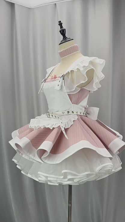 ハートバックルのクロスフリル・パンクメイドドレス・ハロウィン・コスプレ(M/L/LL/3L/4L/5L/6L)