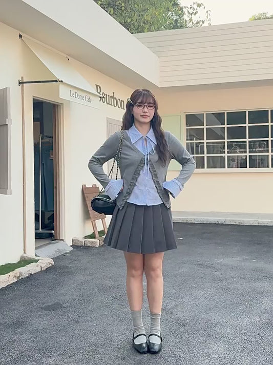 知的ガーリーリボン襟レイヤードトップス(LL/3L/4L/5L/6L)