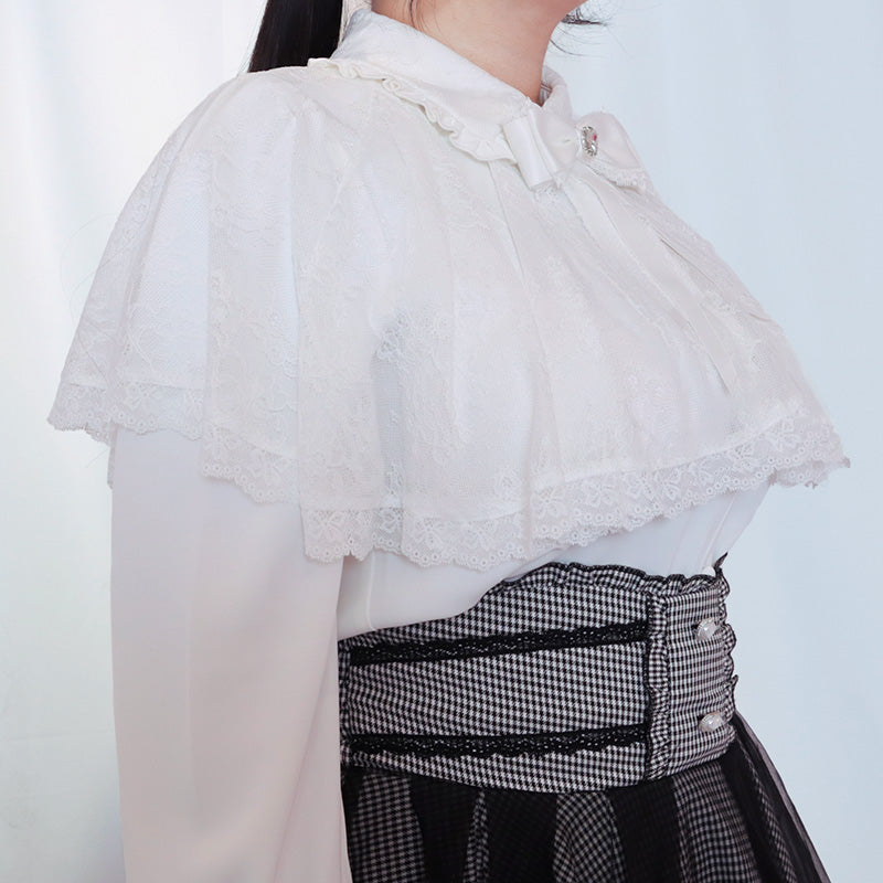 大きいサイズ レディース うさぎ刺繍のスウィートケープブラウス(3L/4L/5L/6L)