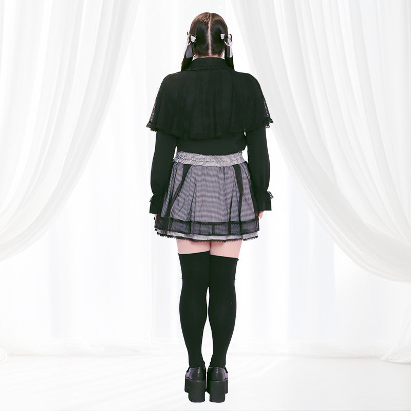 大きいサイズ レディース うさぎ刺繍のダークケープブラウス(3L/4L/5L/6L)