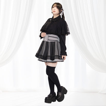 うさぎ刺繍のダークケープブラウス(3L/4L/5L/6L)