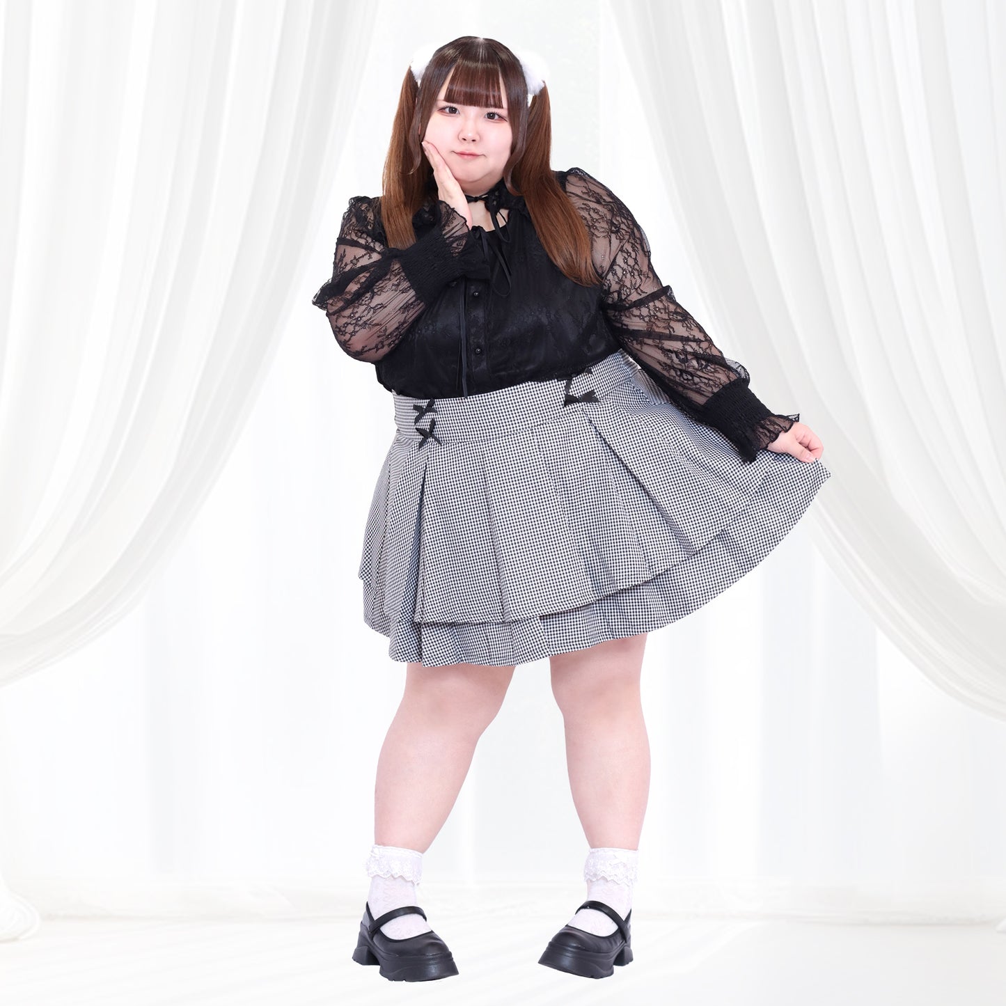 大きいサイズ レディース 漆黒の小悪魔ちゃんリボンレースカットソー（3L/4L/5L/6L）/Taberunosky（タベルノスキー）