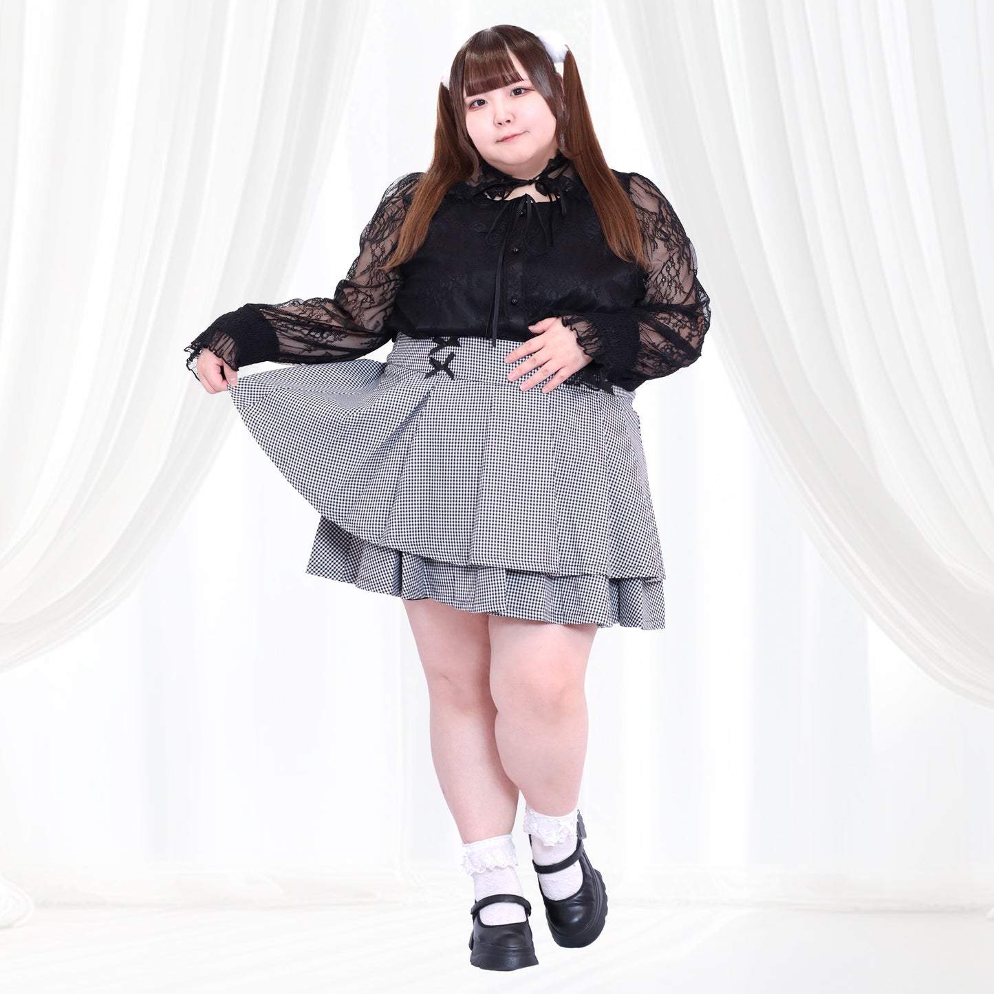 大きいサイズ レディース 漆黒の小悪魔ちゃんリボンレースカットソー（3L/4L/5L/6L）/Taberunosky（タベルノスキー）