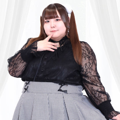漆黒の小悪魔ちゃんリボンレースカットソー（3L/4L/5L/6L）/Taberunosky（タベルノスキー）