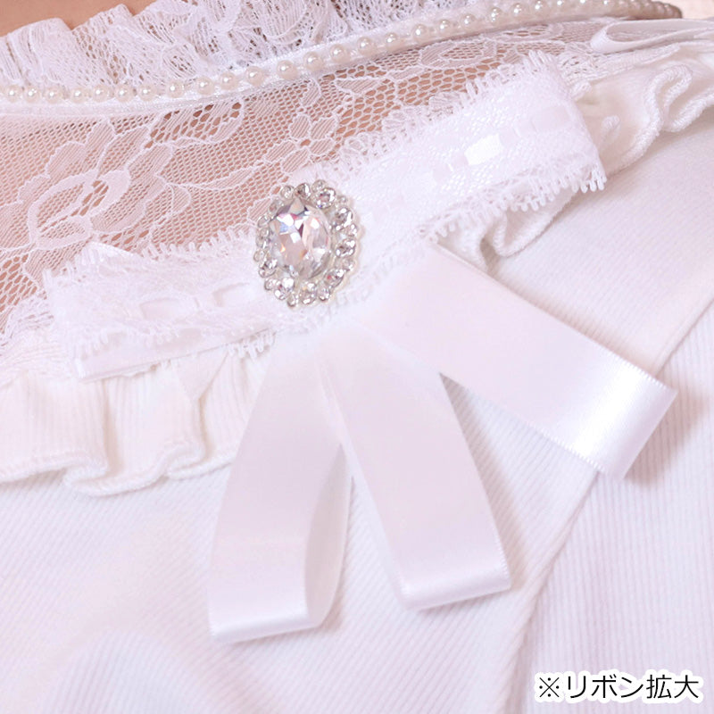 大きいサイズ レディース Lace Arm Cover Top for Pure White Ladies (3L/4L/5L/6L) / Taberunosky