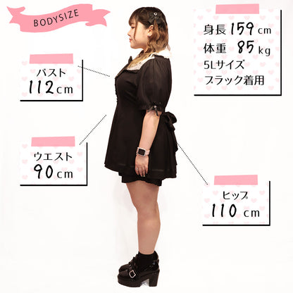 ストライプの地雷ちゃん半袖セットアップ(3L/4L/5L/6L)/Taberunosky（タベルノスキー）