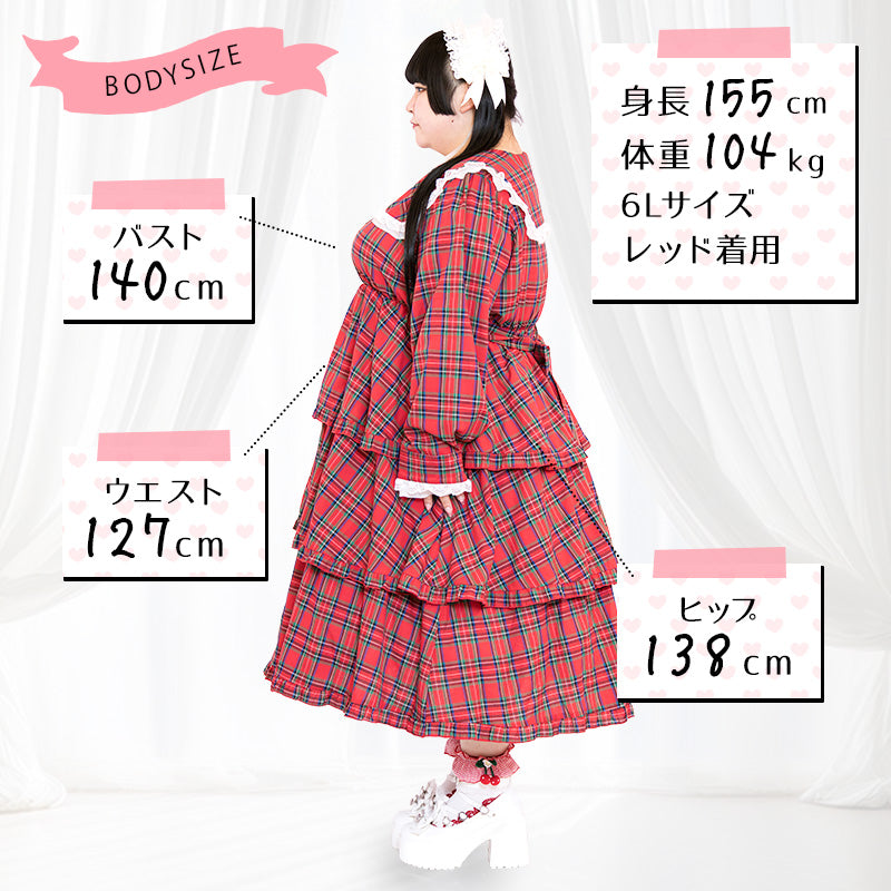 フリルがいっぱいティアードワンピース【ぽっちゃりアンバサダーコラボNo.1】（4L/6L）/Taberunosky（タベルノスキー）