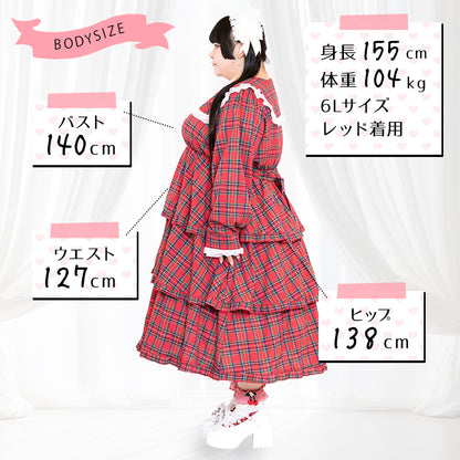 フリルがいっぱいティアードワンピース【ぽっちゃりアンバサダーコラボNo.1】（4L/6L）/Taberunosky（タベルノスキー）