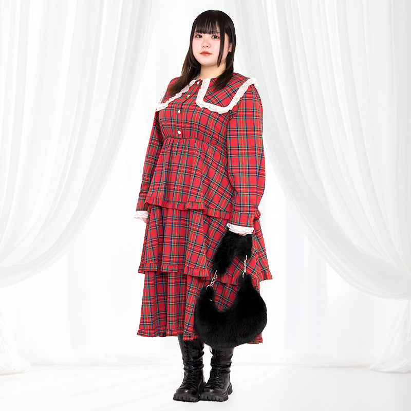 フリルがいっぱいティアードワンピース【ぽっちゃりアンバサダーコラボNo.1】（4L/6L）/Taberunosky（タベルノスキー）
