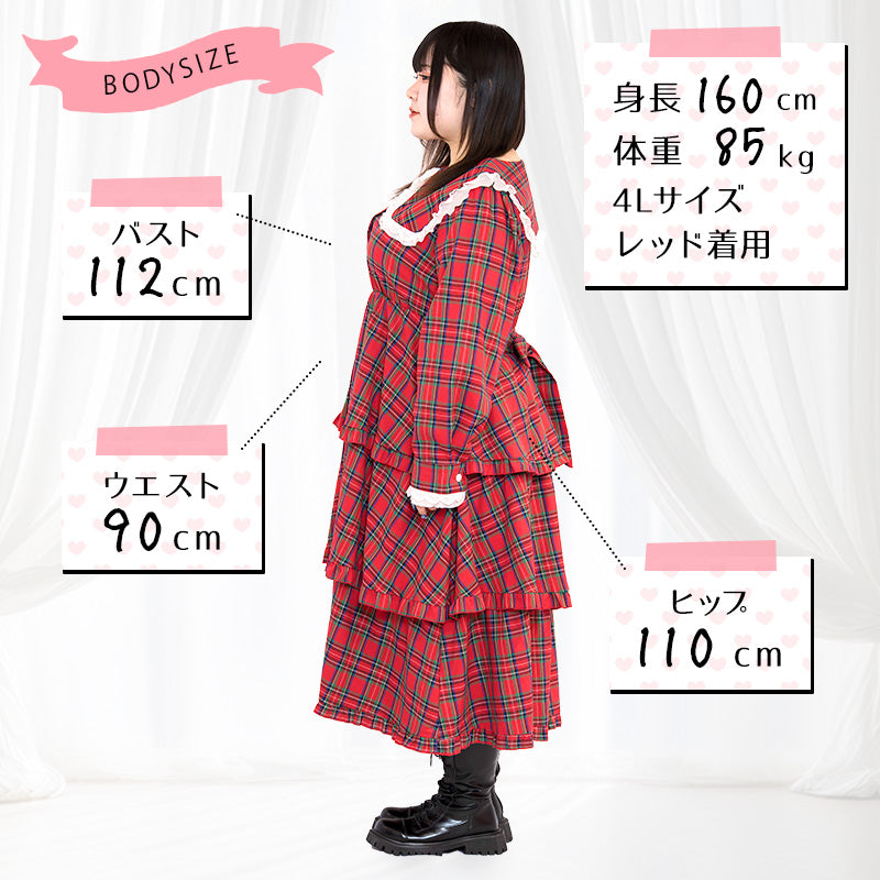 フリルがいっぱいティアードワンピース【ぽっちゃりアンバサダーコラボNo.1】（4L/6L）/Taberunosky（タベルノスキー）