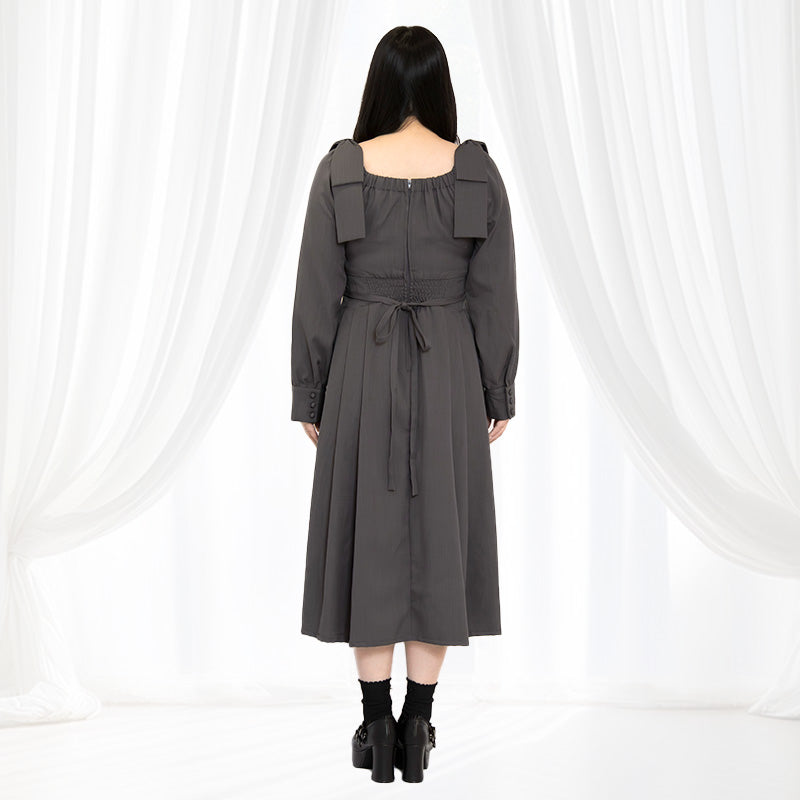 大きいサイズ レディース｜シュガーグレーボンボン・リボンワンピース