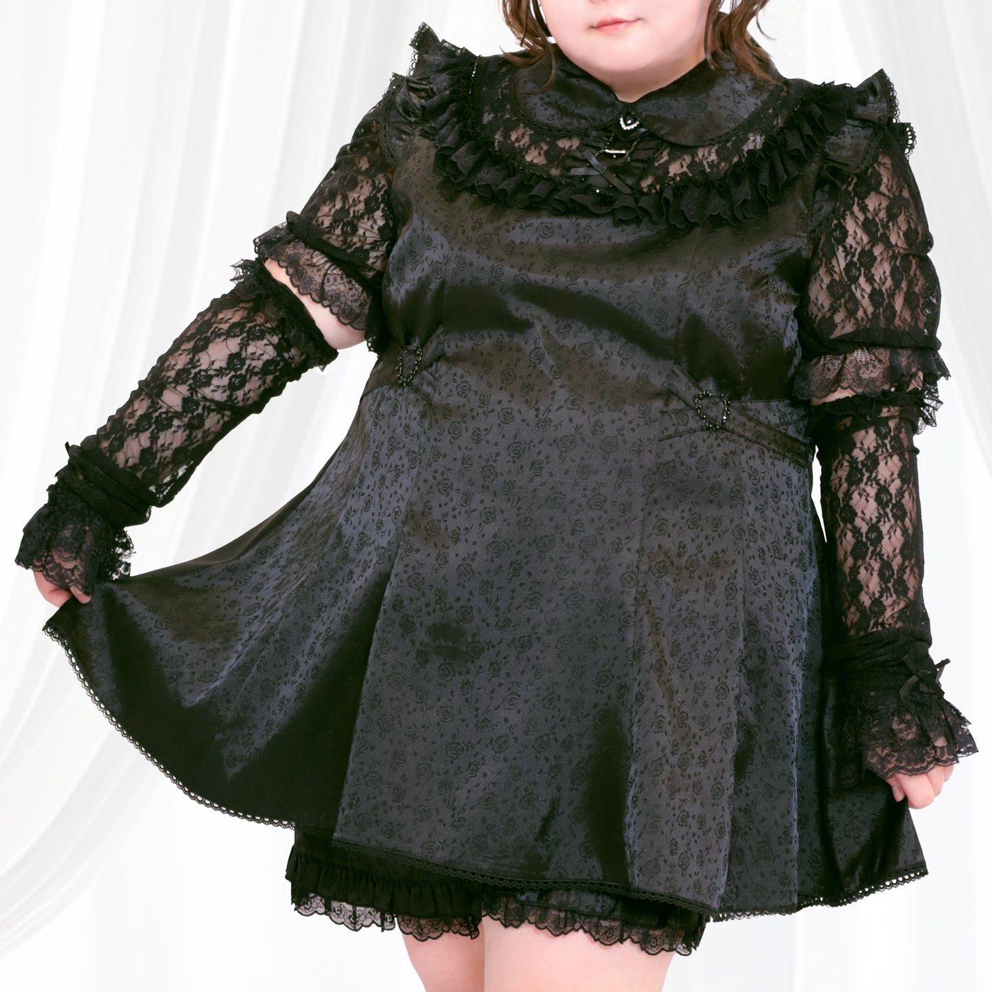 大きいサイズ レディース ブラックローズの漆黒デビルちゃんセットアップ・アームカバー付（3L/4L/5L/6L）/Taberunosky（タベルノスキー）