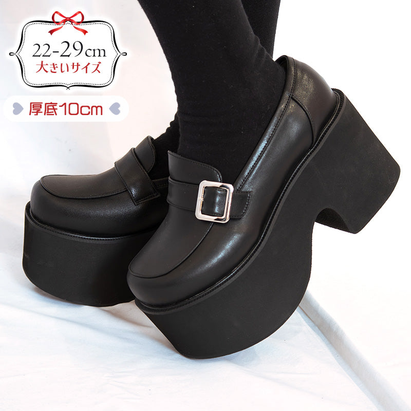 【29cmまでオーダーOK】■王道バックル厚底パンプス/大きいサイズの靴