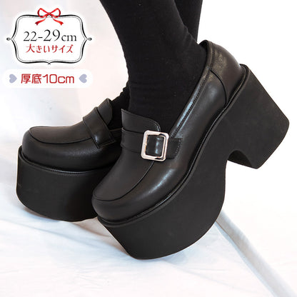 【29cmまでオーダーOK】■王道バックル厚底パンプス/大きいサイズの靴