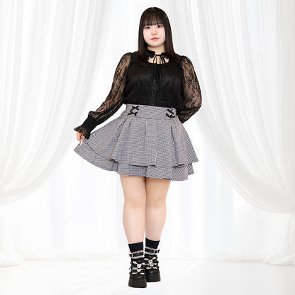 ギンガムチェックのうそつきティアードスカート（3L/4L/5L/6L）/Taberunosky（タベルノスキー）