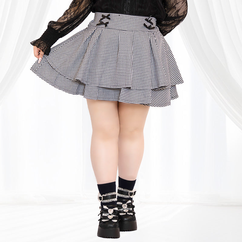 ギンガムチェックのうそつきティアードスカート（3L/4L/5L/6L）/Taberunosky（タベルノスキー）