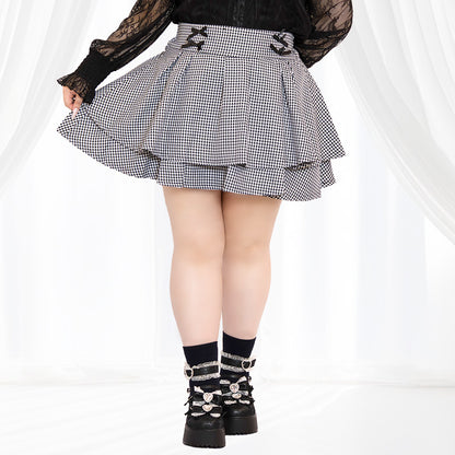 ギンガムチェックのうそつきティアードスカート（3L/4L/5L/6L）/Taberunosky（タベルノスキー）