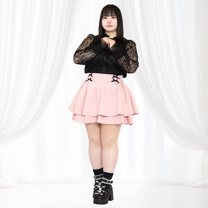 ピンクのうそつきティアードスカート（3L/4L/5L/6L）/Taberunosky（タベルノスキー）