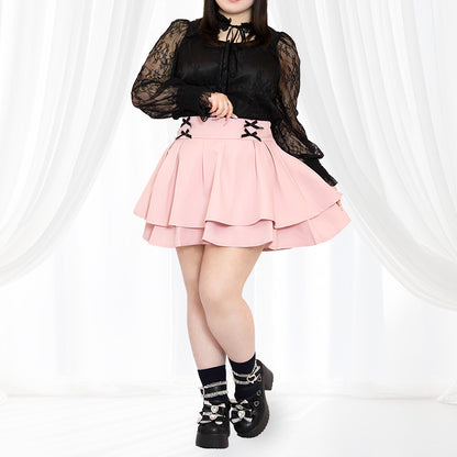 ピンクのうそつきティアードスカート（3L/4L/5L/6L）/Taberunosky（タベルノスキー）