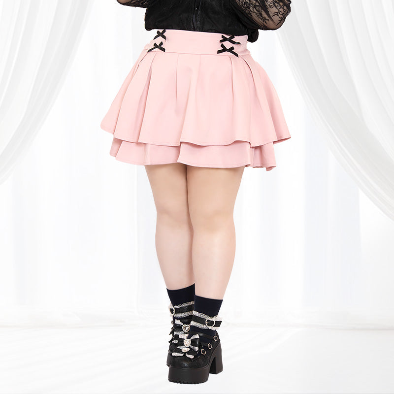 大きいサイズのスカート】ピンクのうそつきティアードスカート（3L/4L