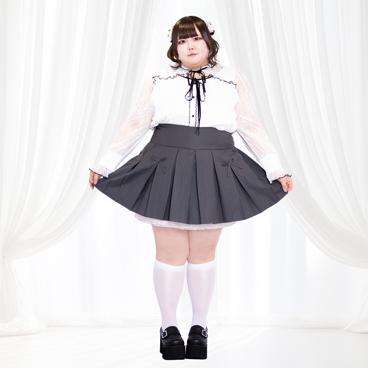 L03374)LEEANN HUANG プリーツ　ミニスカート　アーガイル　XS 大きいサイズ レディース｜おリボンプリーツスカートミニスカパン（3L