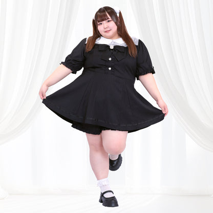 ストライプの地雷ちゃん半袖セットアップ(3L/4L/5L/6L)/Taberunosky（タベルノスキー）