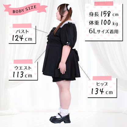 ストライプの地雷ちゃん半袖セットアップ(3L/4L/5L/6L)/Taberunosky（タベルノスキー）