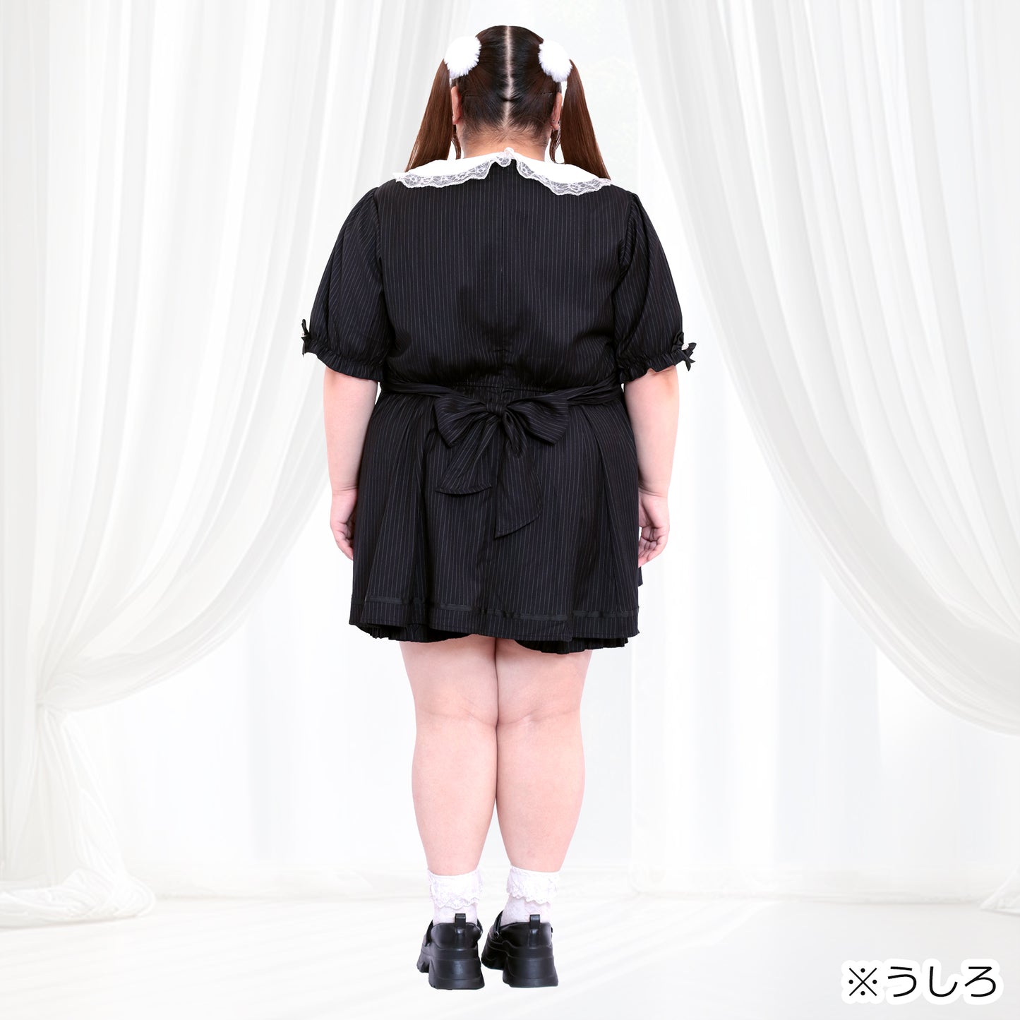大きいサイズ レディース ストライプの地雷ちゃん半袖セットアップ(3L/4L/5L/6L)/Taberunosky（タベルノスキー）