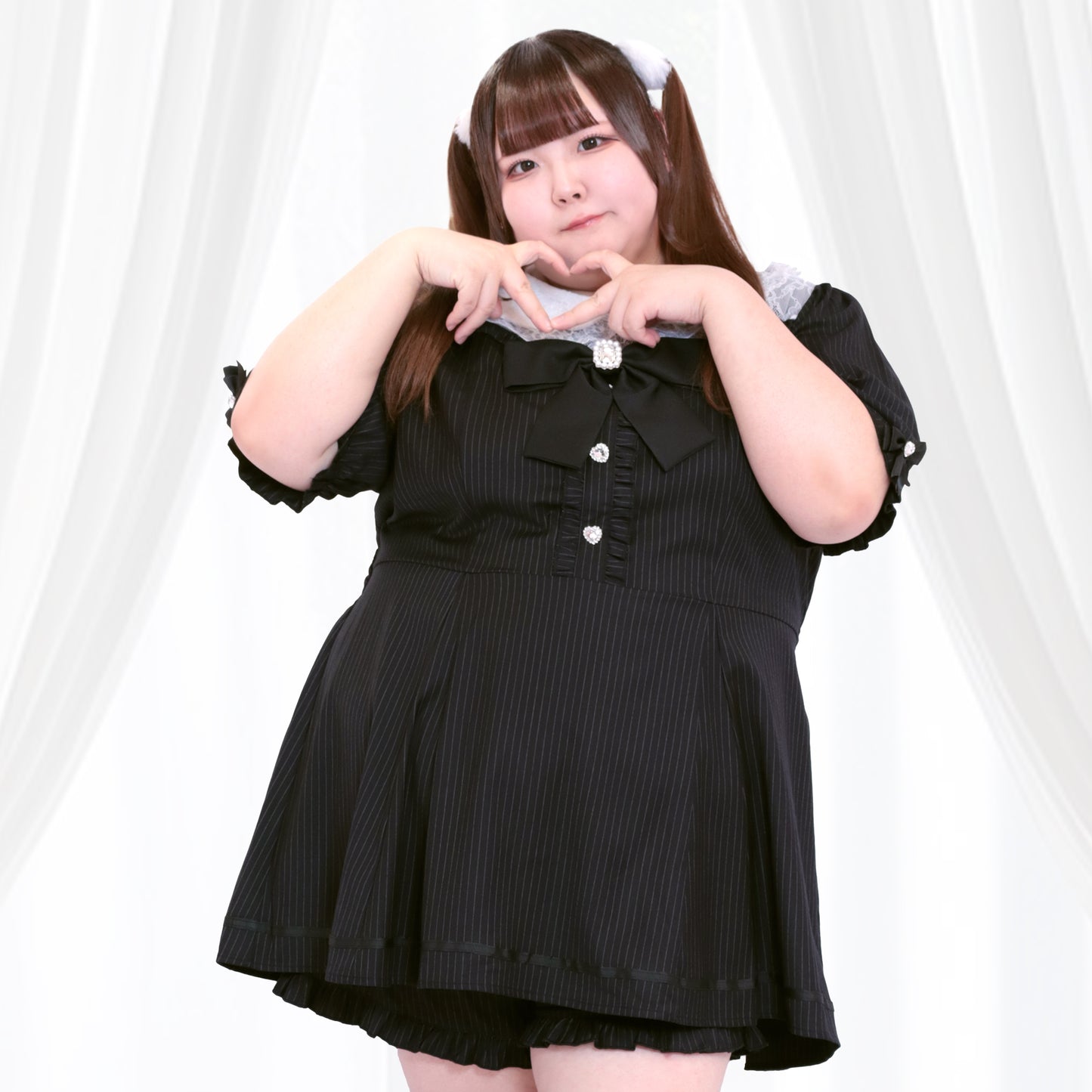大きいサイズ レディース ストライプの地雷ちゃん半袖セットアップ(3L/4L/5L/6L)/Taberunosky（タベルノスキー）