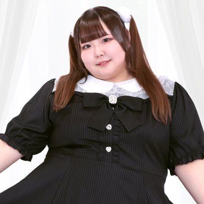 ストライプの地雷ちゃん半袖セットアップ(3L/4L/5L/6L)/Taberunosky（タベルノスキー）