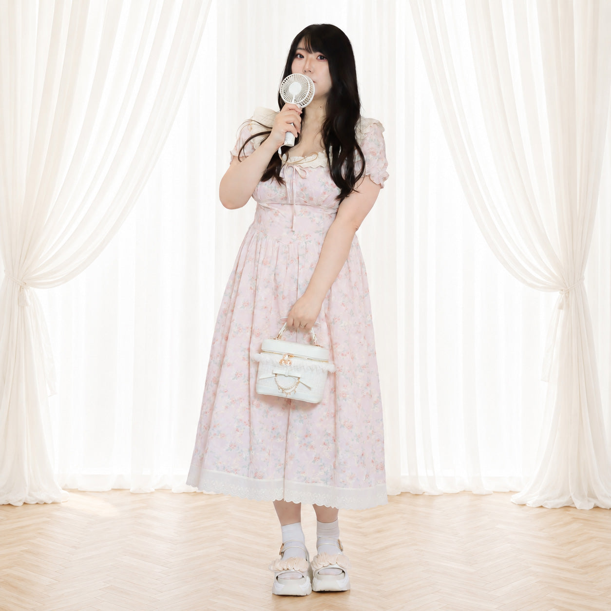 大きいサイズ レディース Sweet Bouquet Cotton Flared Long Dress (L/LL/3L/4L/5L)