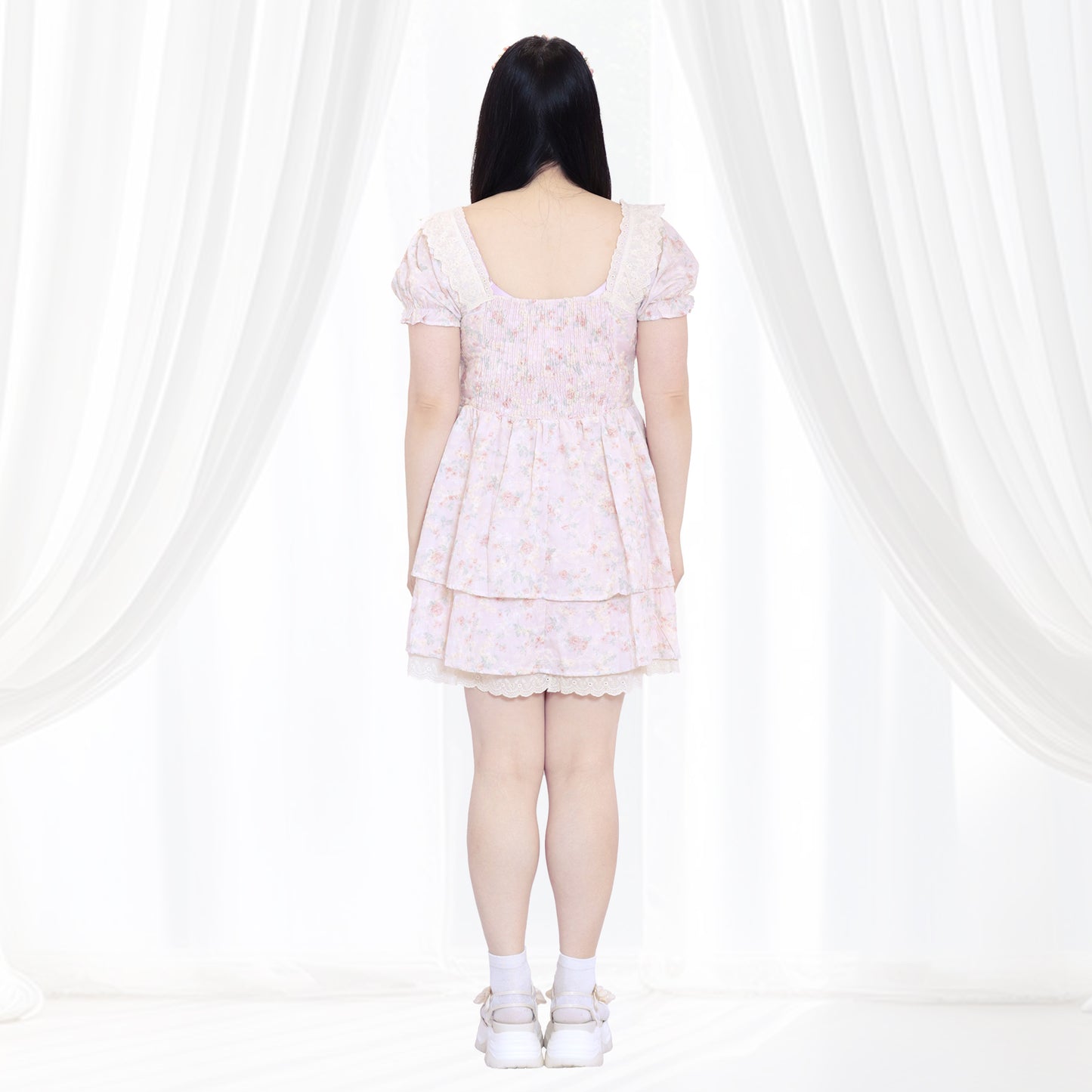 大きいサイズ レディース Sweet Bouquet Cotton Flared Mini Dress (L/LL/3L/4L/5L)