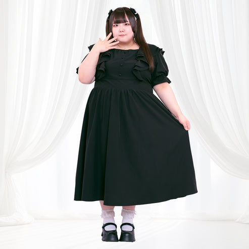 スイートブラックのふわふわメモリーワンピース（3L/4L/5L/6L）/Taberunosky（タベルノスキー）