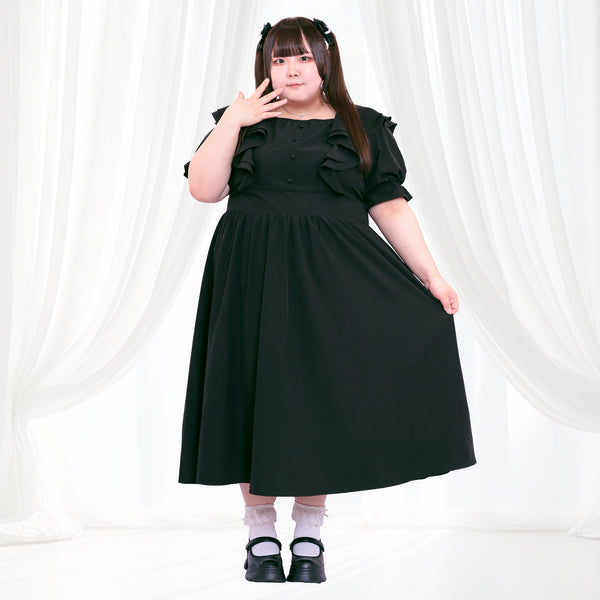 スイートブラックのふわふわメモリーワンピース（3L/4L/5L/6L）/Taberunosky（タベルノスキー）