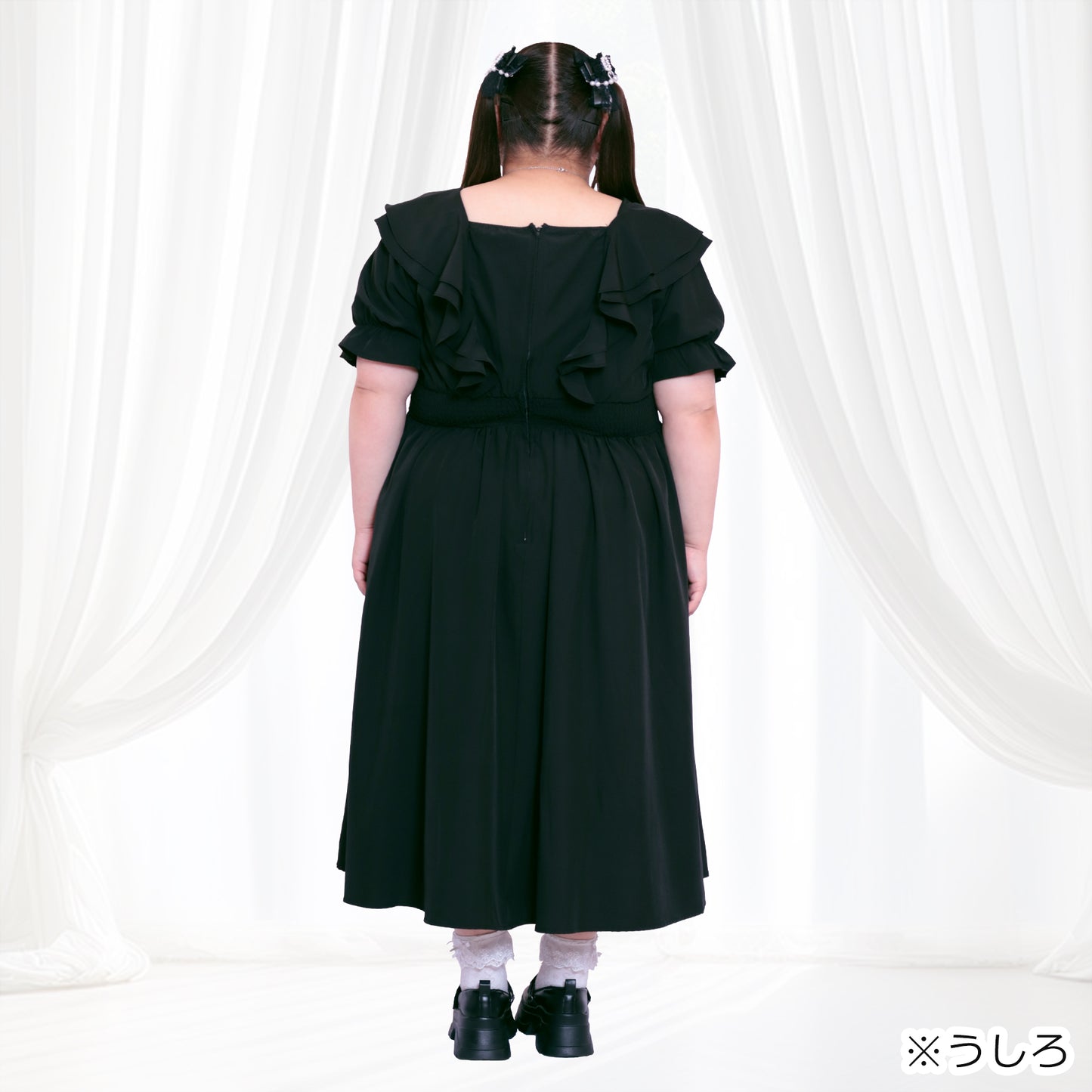 大きいサイズ レディース Sweet Black Fluffy Memory Dress (3L/4L/5L/6L) / Taberunosky