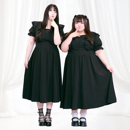 Sweet Black Fluffy Memory Dress (3L/4L/5L/6L) / Taberunosky