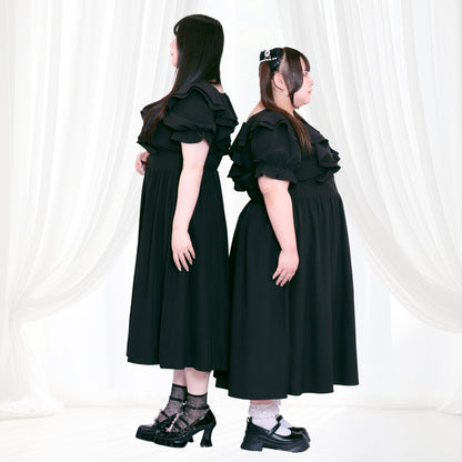 Sweet Black Fluffy Memory Dress (3L/4L/5L/6L) / Taberunosky