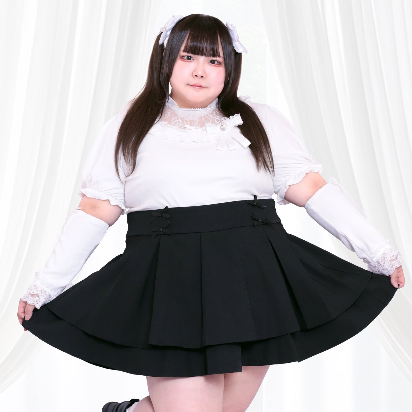 大きいサイズ レディース Black False Tiered Skirt (3L/4L/5L/6L) / Taberunosky