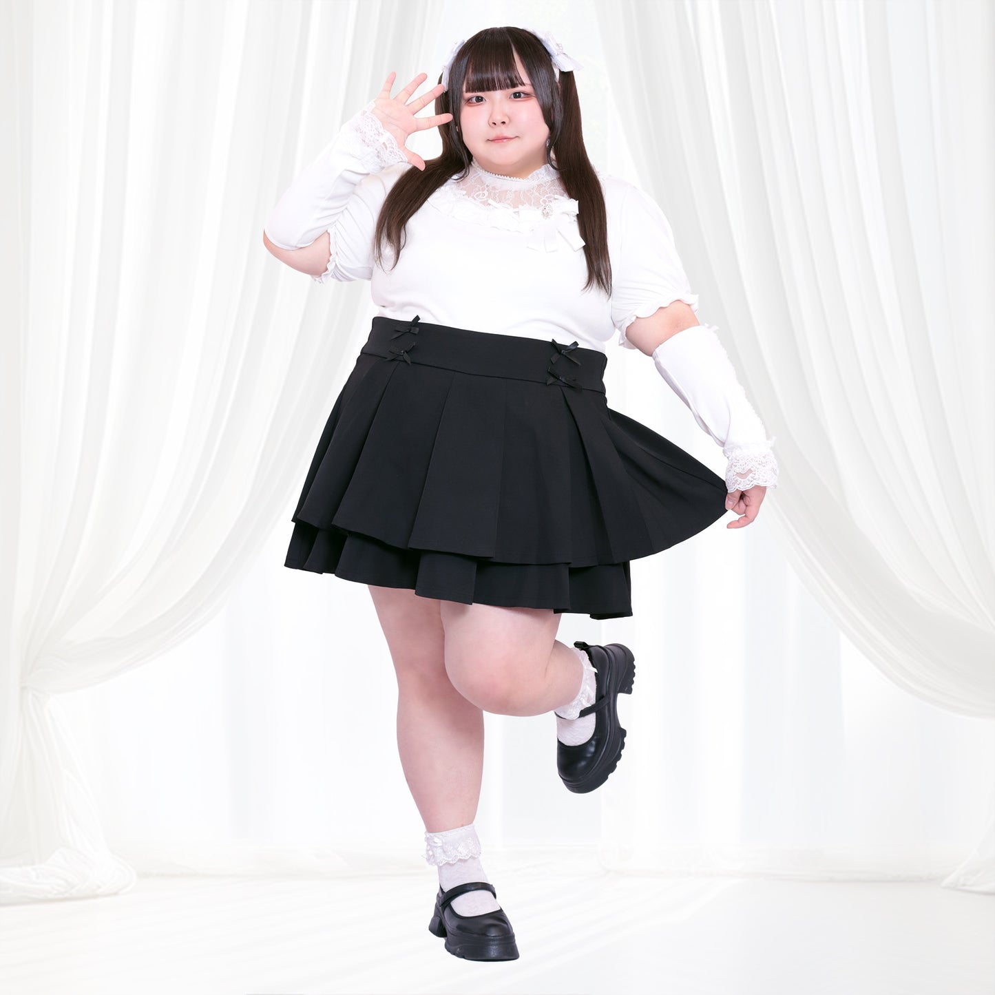 大きいサイズ レディース Black False Tiered Skirt (3L/4L/5L/6L) / Taberunosky