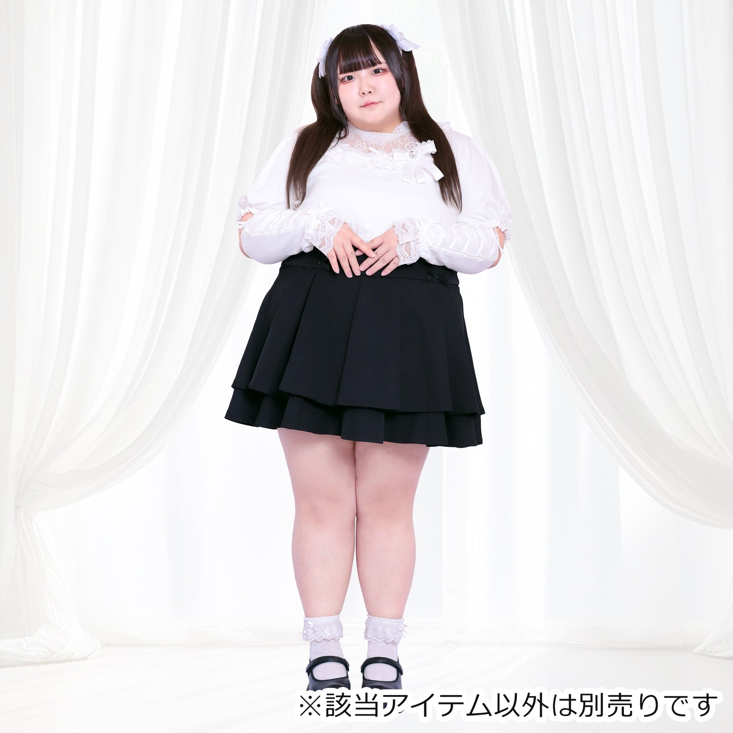 大きいサイズ レディース Black False Tiered Skirt (3L/4L/5L/6L) / Taberunosky