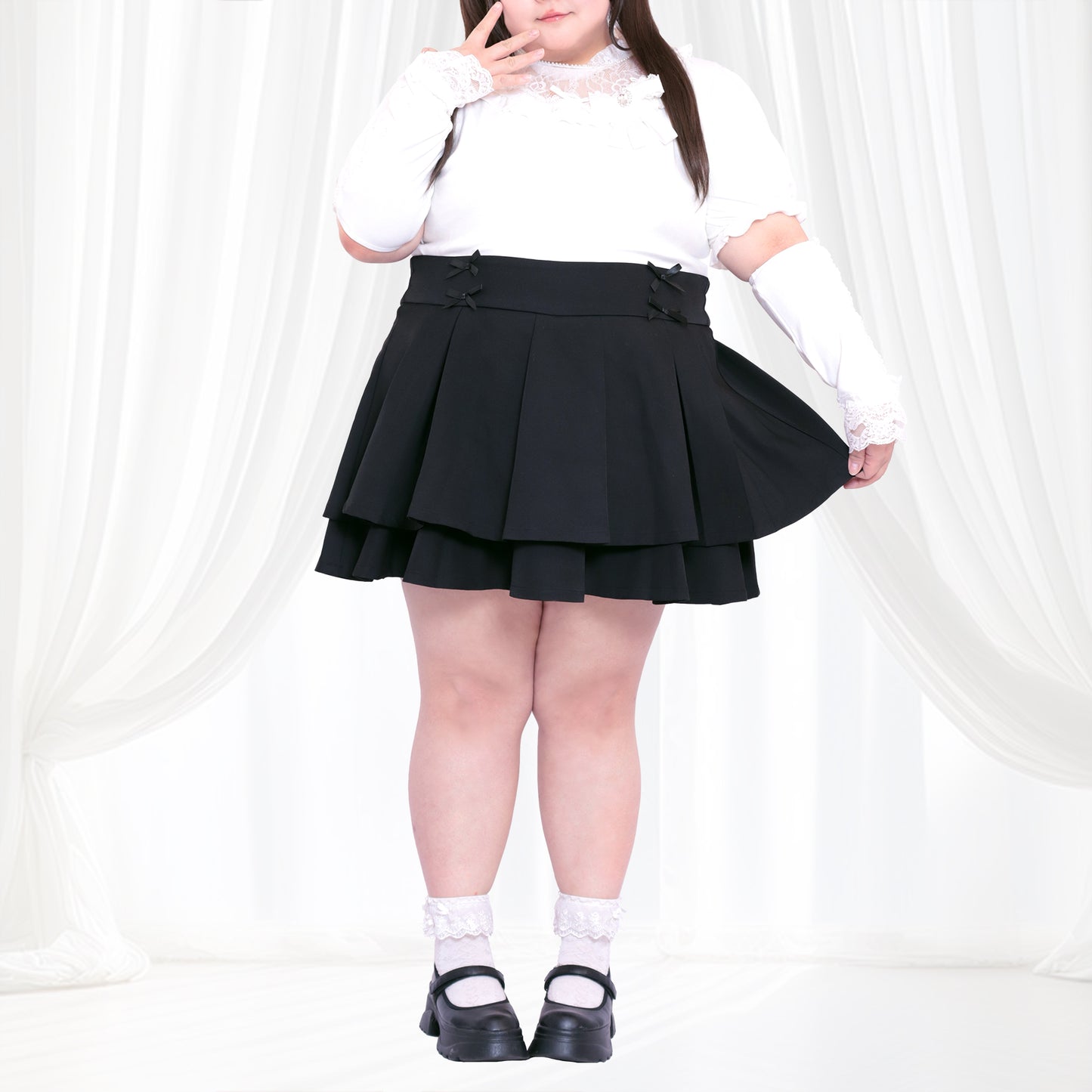 大きいサイズ レディース Black False Tiered Skirt (3L/4L/5L/6L) / Taberunosky