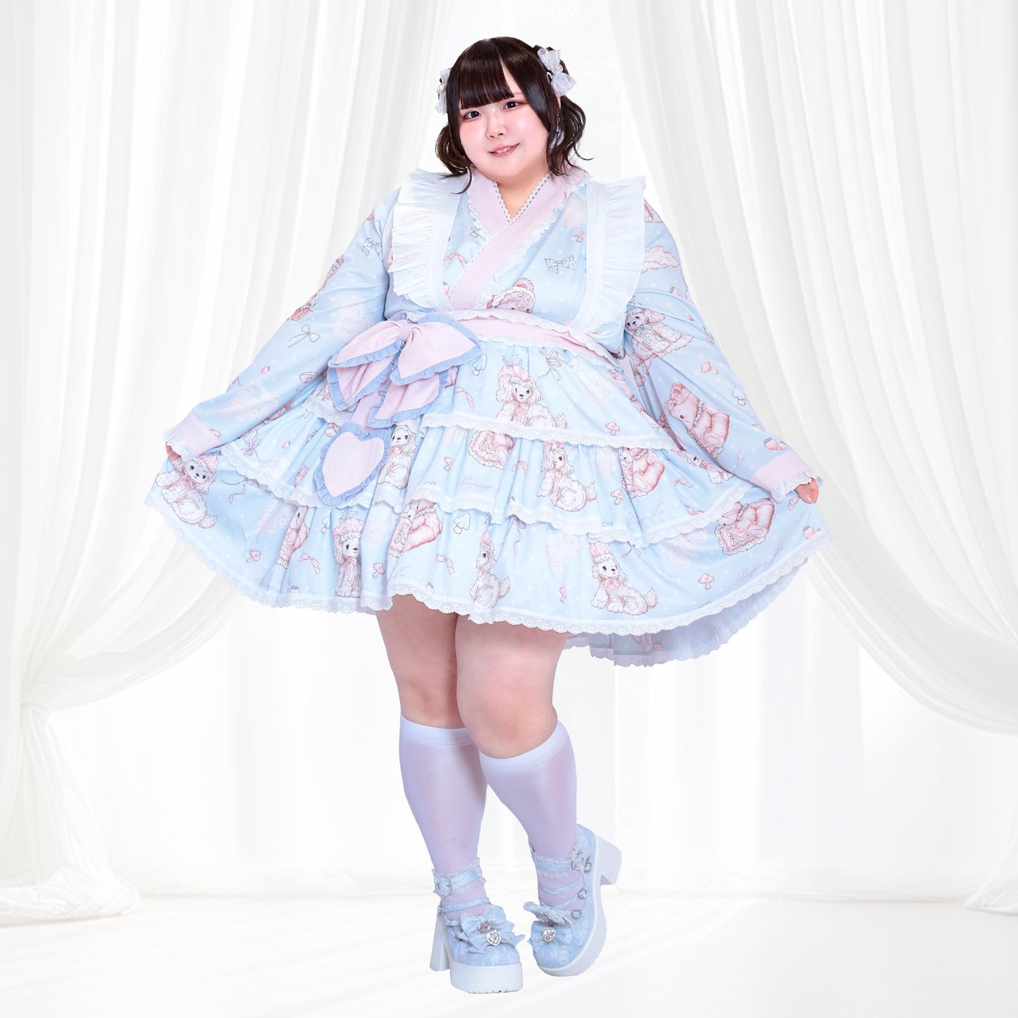 大きいサイズ レディース Pastel Dream Ribbon♡Plus Size Yukata Dress