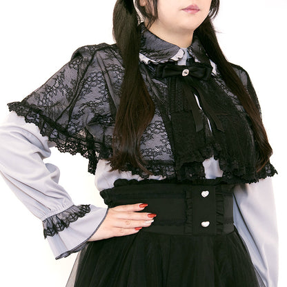 メロウナイト・地雷グレーブルーレースケープブラウス（3L/4L/5L）