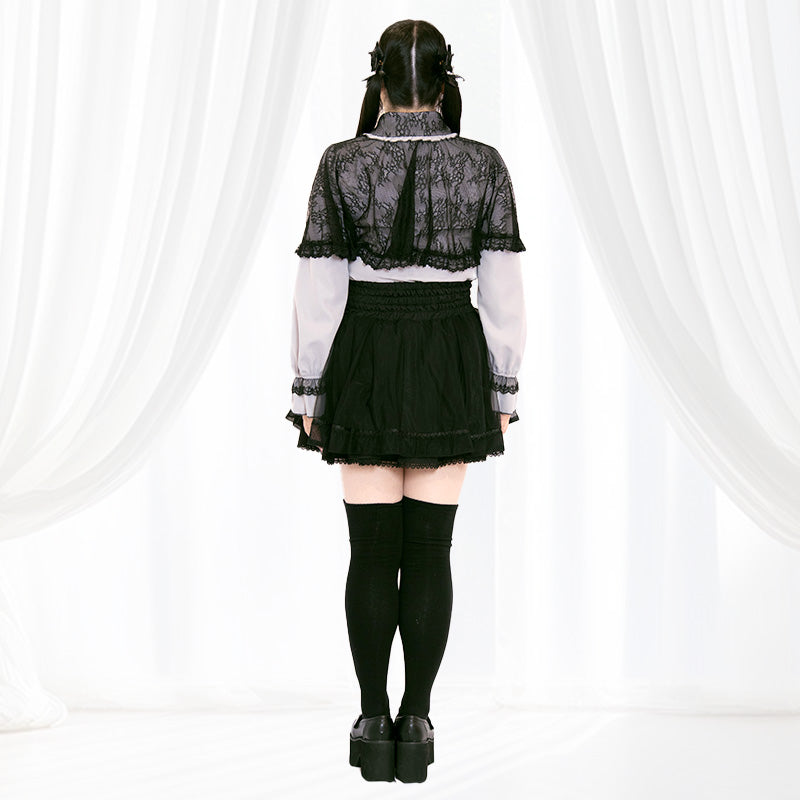 メロウナイト・地雷グレーブルーレースケープブラウス（3L/4L/5L）