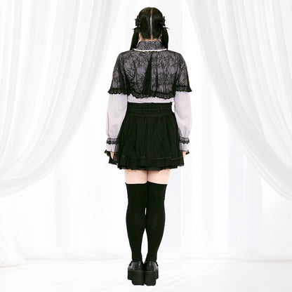 メロウナイト・地雷グレーブルーレースケープブラウス（3L/4L/5L）