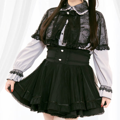 メロウナイト・地雷グレーブルーレースケープブラウス（3L/4L/5L）