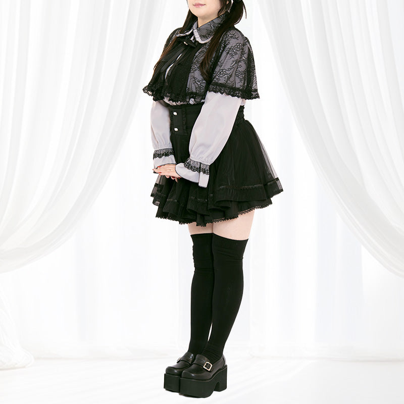 メロウナイト・地雷グレーブルーレースケープブラウス（3L/4L/5L）