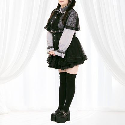 メロウナイト・地雷グレーブルーレースケープブラウス（3L/4L/5L）