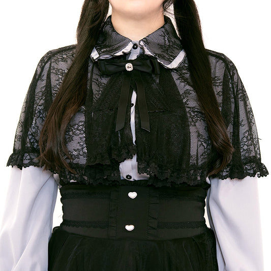 メロウナイト・地雷グレーブルーレースケープブラウス（3L/4L/5L）